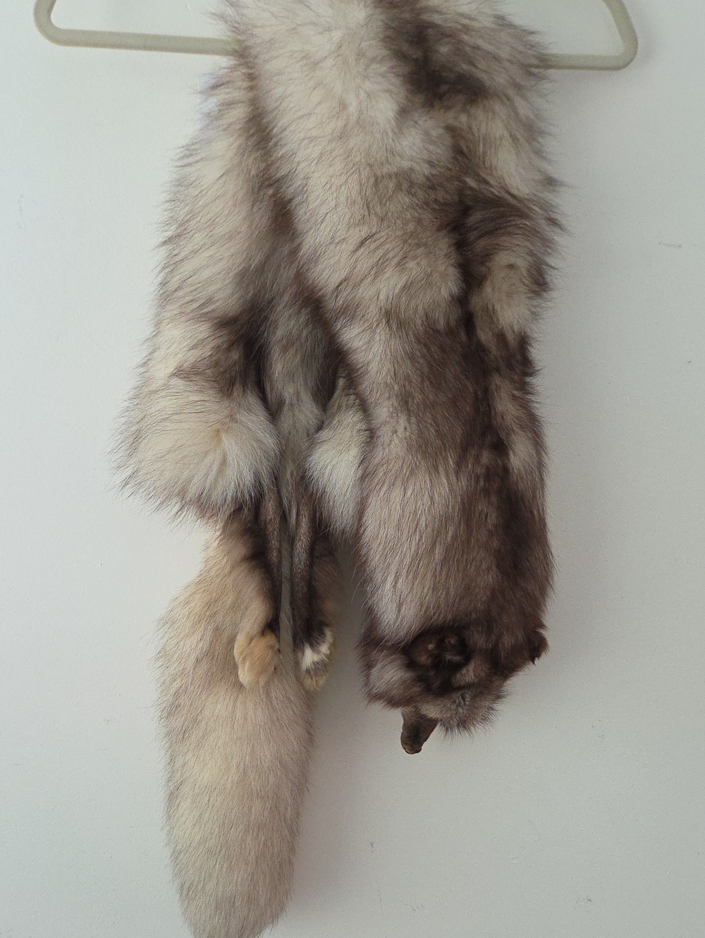 Vintage Genuine Silver Fox Fur Stole Wrap Collar Head Paws Tail Pristine
